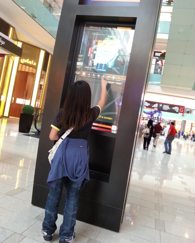 Touch panel information board in Dubai Mall, UAE.