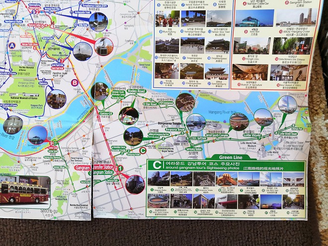 韓国、ソウル。：アラウンド江南シティツアーのコースマップ