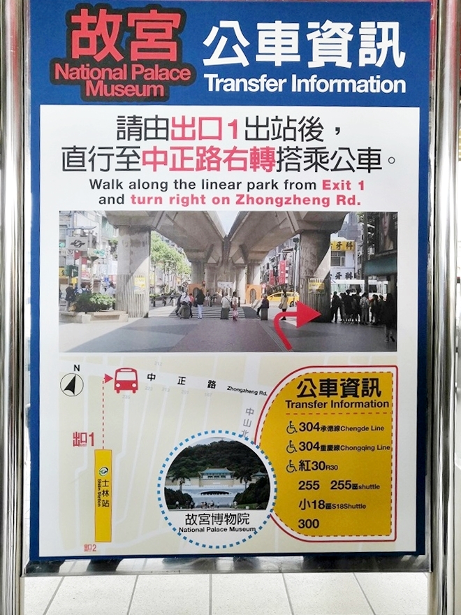 台湾 士林駅 故宮博物院行きのバスの案内板
