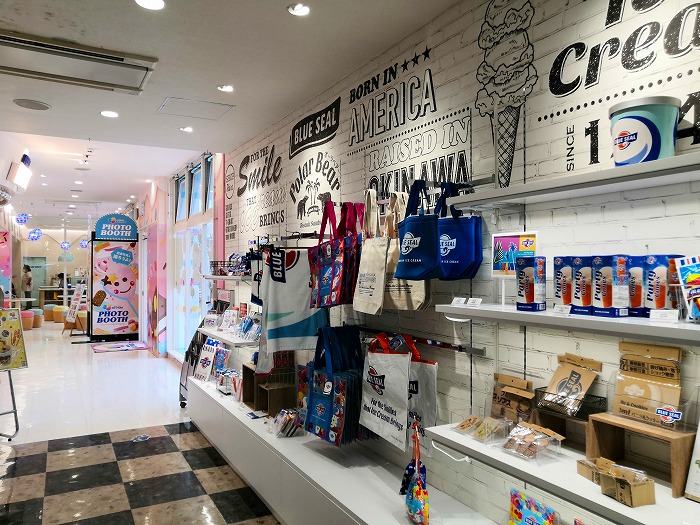 Blue seal goods corner in Blue Seal Makiminato flagship shop in Urasoe City.