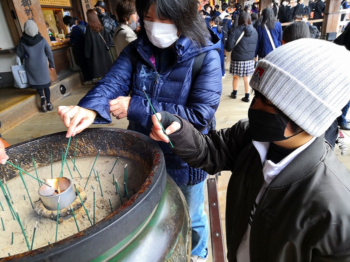 An incense stick holder at Kiyomizu-dera main hall.